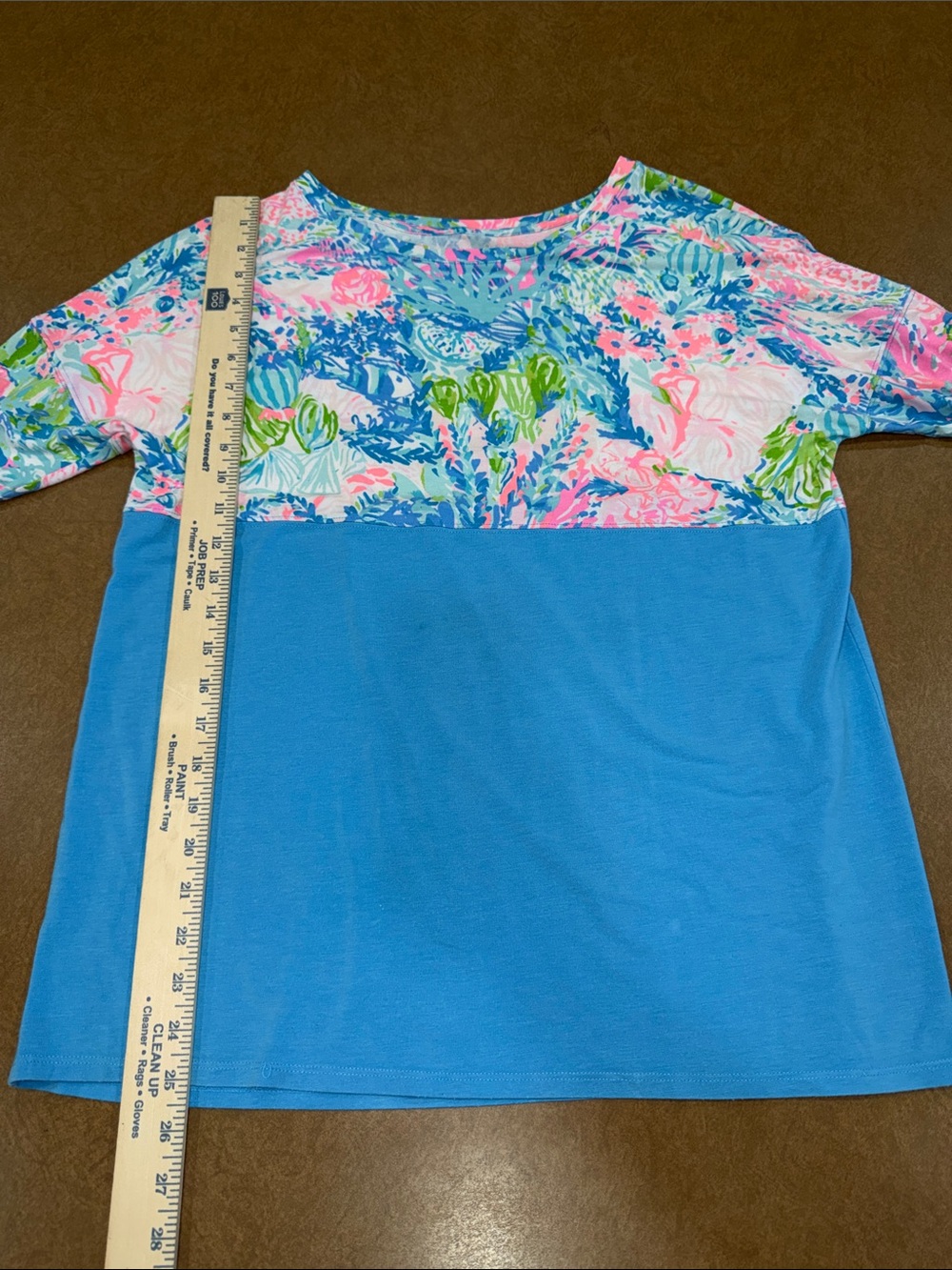 Lilly Pulitzer Fish My Wish Blue Floral Yoke & Sleeve Long-Sleeve Tee • Size M - Picture 4 of 7